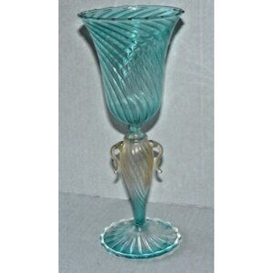 Rare Venetian Murano Style Glass Wine Goblet Tulip Hand Blown Vintage See